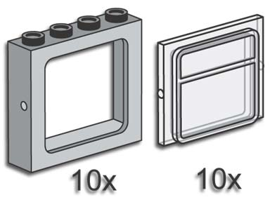 LEGO 3733 Gray Windows with Clear Panes