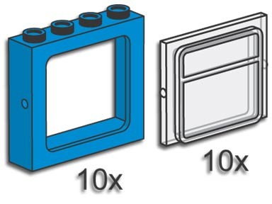 LEGO 3734 Train Windows with Panes Blue