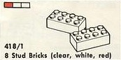 LEGO 418.1 8 Stud Bricks (clear, white, red)