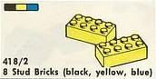 LEGO 418.2 8 Stud Bricks (black, yellow, blue)