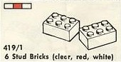 LEGO 419.1 6 Stud Bricks (clear, red, white)