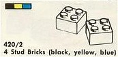 LEGO 420.2 4 Stud Bricks (black, yellow, blue)