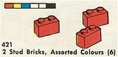 LEGO 421-3 2 Stud Bricks, Assorted Colours (6)