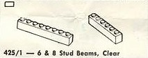 LEGO 425.1 6 & 8 Stud Beams, Clear