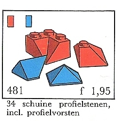 LEGO 481-6 Slopes Regular, Double, Angle, Valley and Corner, Blue (System)