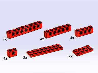 LEGO 5249 Beams and Plates with Holes, Red