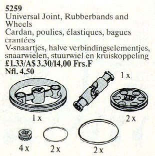 LEGO 5259 Universal Joint, Rubber Bands and Wheels