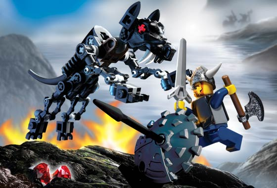 LEGO 7015 Viking Warrior challenges the Fenris Wolf