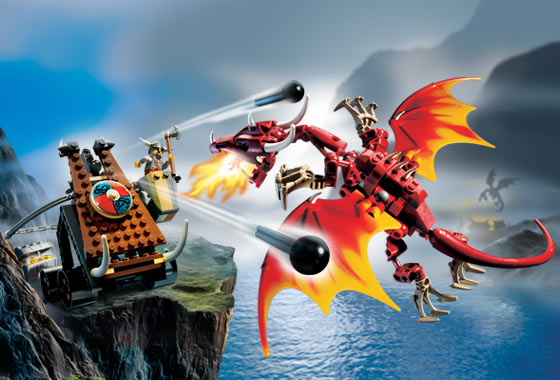 LEGO 7017 Viking Catapult versus the Nidhogg Dragon