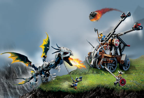 LEGO 7021 Viking Double Catapult vs. the Armoured Ofnir Dragon