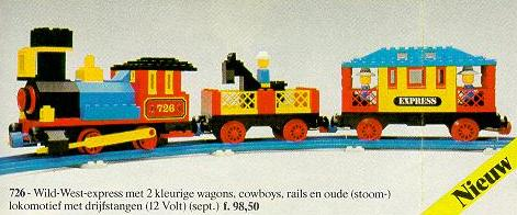 LEGO 726 12V Western Train with 2 Wagons and Cowboys
