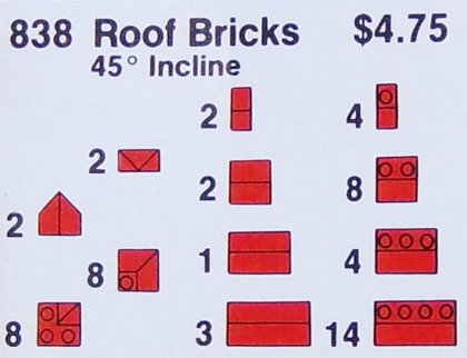 LEGO 838 Red Roof Bricks Parts Pack, 45 degrees