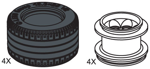 LEGO 970111 Large Lawn Tire & Hub (4 tires, 4 hubs)