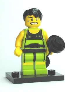 LEGO col02-10 Weightlifter, Series 2 (Complete Set with Stand and Accessories)