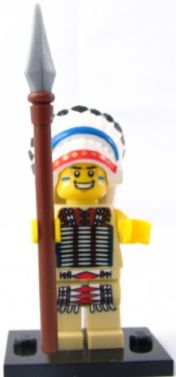 LEGO col03-3 Tribal Chief, Series 3 (Complete Set with Stand and Accessories)