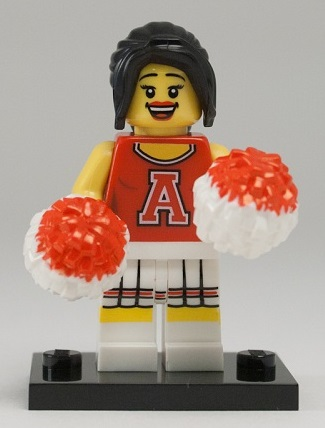 LEGO col08-13 Red Cheerleader, Series 8 (Complete Set with Stand and Accessories)
