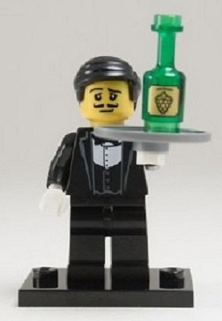 LEGO col09 Waiter, Series 9 (Complete Set with Stand and Accessories)