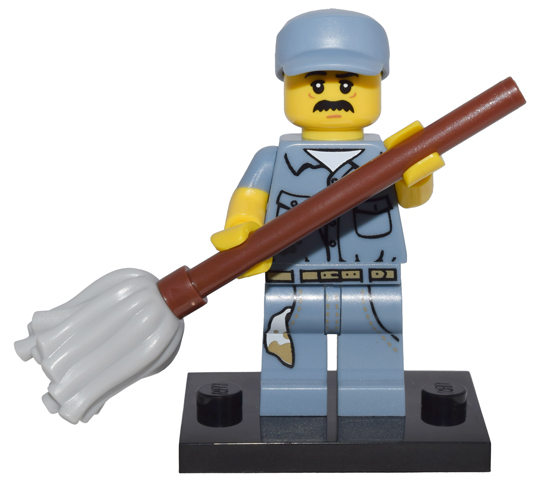 LEGO col15-9 Janitor, Series 15 (Complete Set with Stand and Accessories)