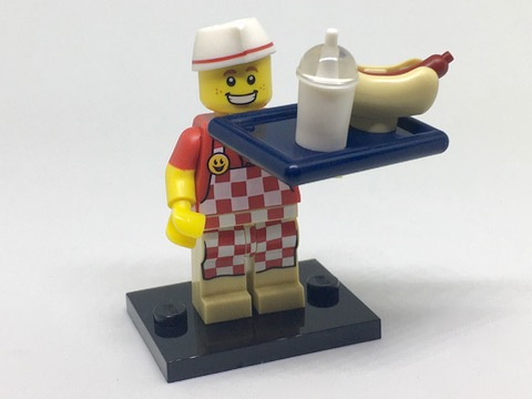 LEGO col17-6 Hot Dog Vendor, Series 17 (Complete Set with Stand and Accessories)