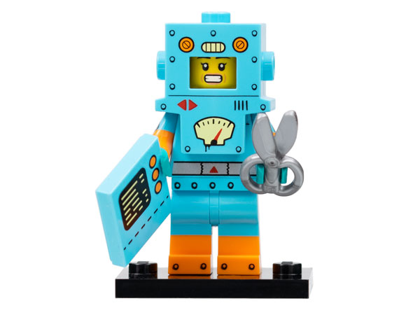 LEGO col23-6 Cardboard Robot, Series 23 (Complete Set with Stand and Accessories)