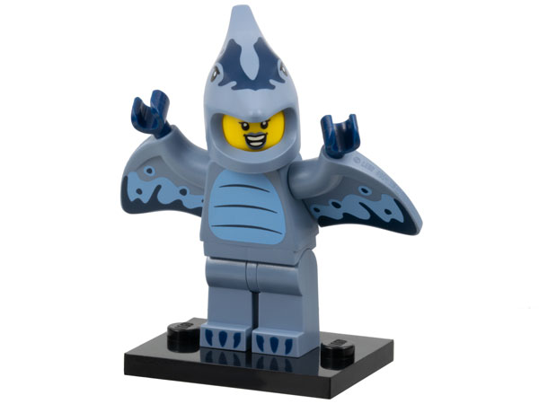 LEGO col27-6 Pterodactyl Costume Fan, Series 27 (Complete Set with Stand and Accessories)