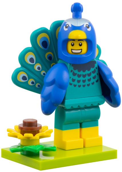 LEGO col28 Peacock Costume Fan, Series 28 (Complete Set with Stand and Accessories)