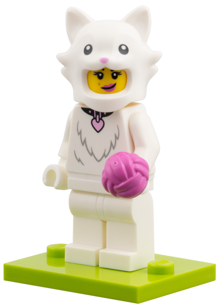 LEGO col28-2 Fluffy Cat Costume Fan, Series 28 (Complete Set with Stand and Accessories)