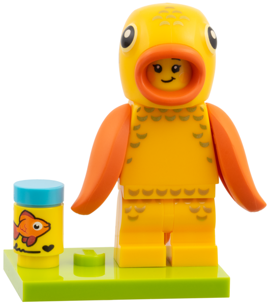 LEGO col28-3 Goldfish Costume Fan, Series 28 (Complete Set with Stand and Accessories)