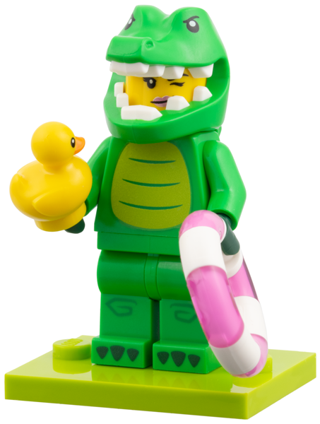 LEGO col28-8 Crocodile Costume Fan, Series 28 (Complete Set with Stand and Accessories)