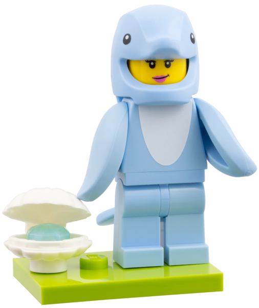 LEGO col28-9 Dolphin Costume Fan, Series 28 (Complete Set with Stand and Accessories)
