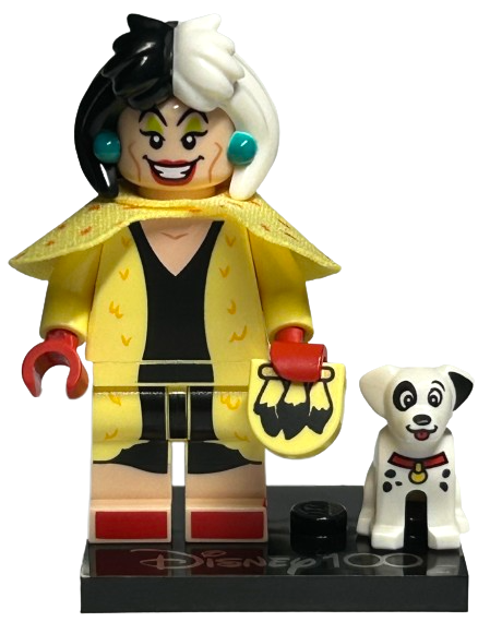 LEGO coldis100-13 Cruella de Vil & Dalmatian Puppy, Disney 100 (Complete Set with Stand and Accessories)